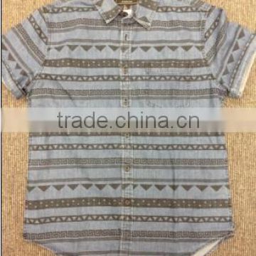 MENS DENIM PRINTED SHORT SLEEVE SHIRT WITH ENZYME WASHED ND006