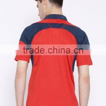 Men Red Colourblocked Spread Collar T-Shirt Stylish Spread Collar Tee Concealed Short Zip Closure Custom Mesh Polyester Material photo-4