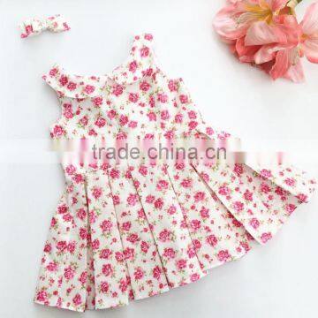 Pink Flowers Sleeveless Girl Dress Factory OEM Service Wholesale Kids Frock Designs