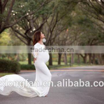 Wholesale Maternity Clothing In Maternity Dress Off Shoulders Sweetheart Neckline Long Sleeves White Gown Dress photo-2