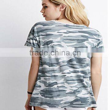 2015 Hot Sale Ladies Wear Short Sleeves Camo T-Shirt Round Neck Tee photo-4