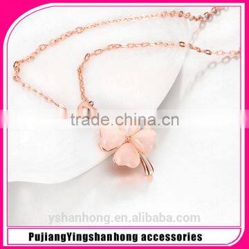 Rose gold opal clover pendant necklace