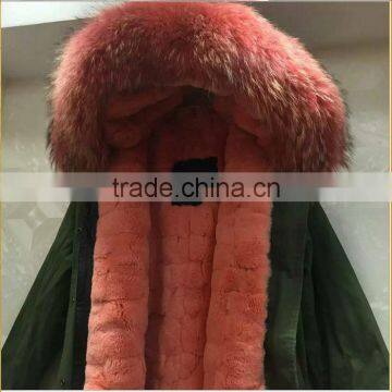 Myfur Long Parka Real Rabbit Fur Lining With Dyed Raccoon Fur Hood photo-4
