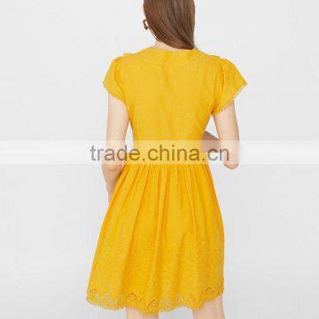 Embroidery Cutwork Cotton Dresses Ladies Crocheted Fit and Flare Short Dress photo-2