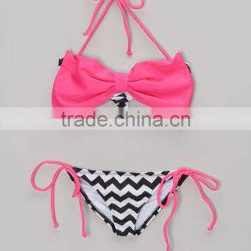 Hot Selling Girl Beachwear With Pink And Chevron Bikini Girl Swimsuit Girls Wear G-NP-TR905-327