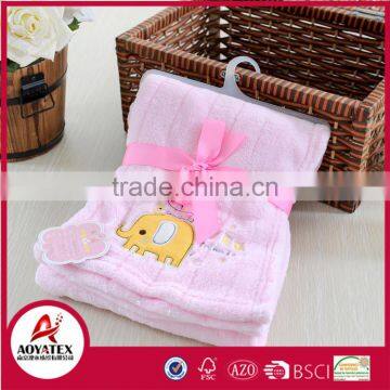 promotion sale cute embroidered knitted coral fleece baby blanket