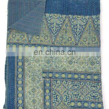 Gold Supplier Beautiful Hot Selling Indigo Print Vegetable Dye Ajrakh Kantha Throw photo-3
