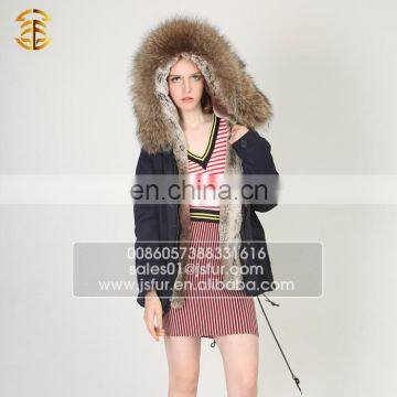 Genuine Cute Real Raccoon Collar Fur Coat for Women