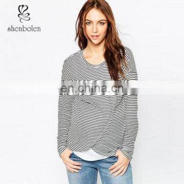 Fashion ladies stripe long sleeve breastfeeding clothes