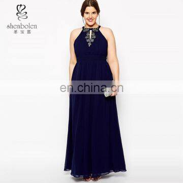 Plus Size Ladies Chiffon Summer Halter Neck Maxi Casual Dress Wholesale 2017