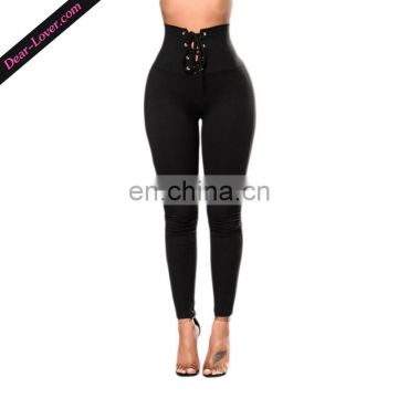 Ladies Black Lace-up High Waist Sexy Leggings Leg Wear