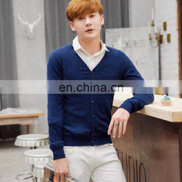 Autumn/Spring good quality fashion casual slim fit v neck custom knitted 100% cotton mens cardigan sweater direct factory