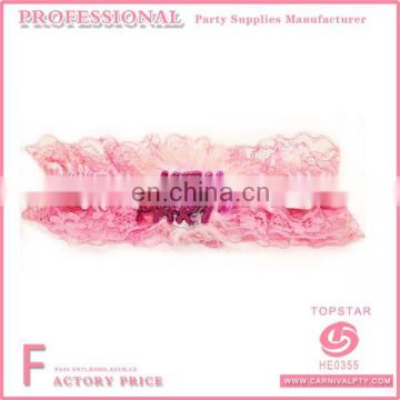 Pink Hen Party Lace Garter with feather