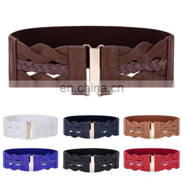 Grace Karin Women Ladies Girls Fashion 3" Wide Braided Polyurethane Leather Stretchy Elastic Waist Belt Waistband CL010467