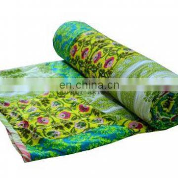 Flannel Blanket In Patchwork Green Floral Dohar