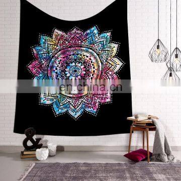 Indian Latest Tie Dye Ombre Mandala Tapestry Wall Hanging 95" X 85" Inch Black Bedspread Queen Bedsheet