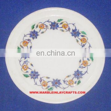 Indian Marble Inlay Plate, Marble Inlay Round Plate