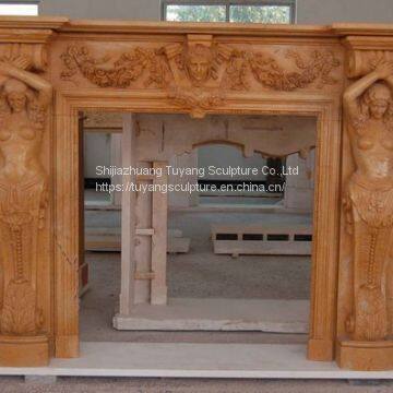 French Style Classic White Cherub Marble Fireplace Mantel With Angle Statue photo-4