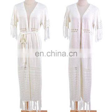 Вязаные длинные пляжные купальники-кафтан, туники для выхода из воды на пляже, халаты для пляжа с пучками, купальники для женщин с вышивкой, купальники-крышки photo-6