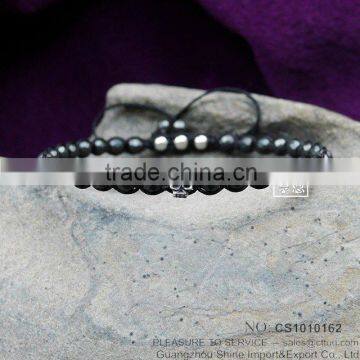 Handmade Black String Woven Alloy Beads Bracelet for Men photo-4