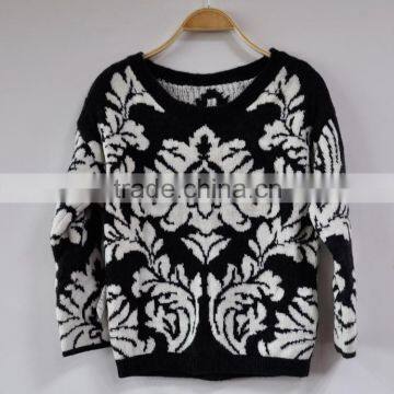 Warm Pullover Jumper Crew Neck Lady Jacquard Knit Sweater