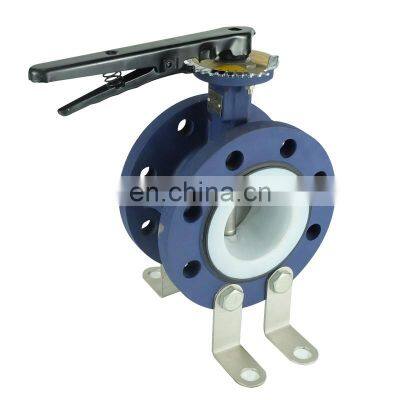 Handle corrosion preventive acid chemical resistant flange connection PTFE seat wafer steel WCB butterfly valve