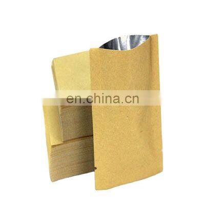 Eco-frendly recycle durable waterproof brown kraft paper 3 side seal flat bag for candy,snack,coffee