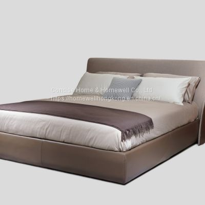 Luxurious genuine leather and fabric upholstered bed BB1601-15 with unique shape headboard bed