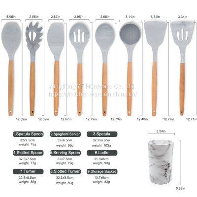 Kitchen Accessories Home and Kitchen Cookware Sets PRIVATE LABEL 9 PCS MARBLE SILICONE UTENSILS SET photo-3