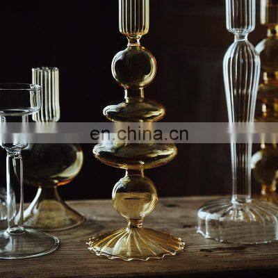 Nordic Long Stem Glass Cylinder Candle Holder Glass Candle Vessel Candlestick For Home Decor photo-3