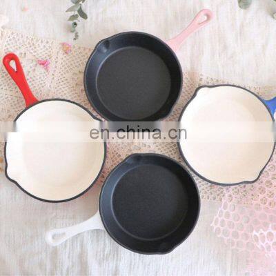 Single-handle 20CM Enamel Cast Iron Skillet Red Enamel Skillet Round Steak Breakfast Skillet photo-2