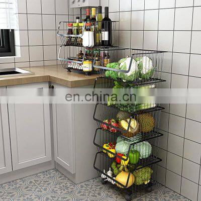 Kitchen Four Layers Storage Basket Fruits and Vegetables Storage Rack Movable Storage and Finishing Rack With Wheels photo-2