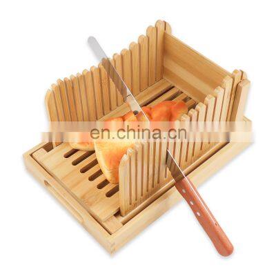 Bamboo Wood Foldable Bread Slicer Compact Bread Slicing Guide With Crumb Catcher Tray For Homemade Bread Thickness Adjustable