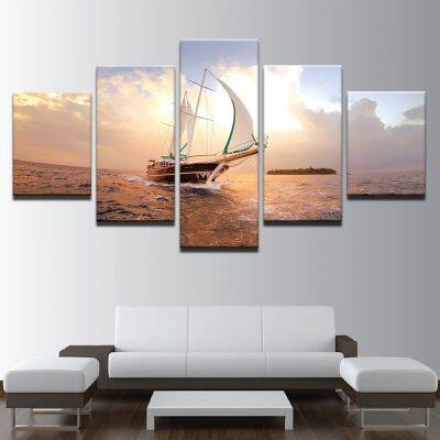 3D Wall Art 5 pieces large canvas oil painting sailboat luxury home decoration