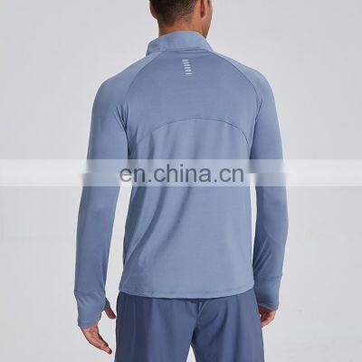 Half Zip Long Sleeves Sweatshirts Gym Training Stand Collar T Shirt 2023 New Wholesale Outdoor Sportswear Fitness Top For Men photo-4