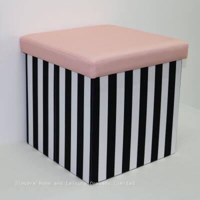 Foldable Storage Polyester Ottoman-Striped Pattern