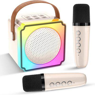 Karaoke Machine Speaker for Portable 5.3 Bluetooth Speaker with 2 Wireless Microphones Colors Light for Home Travel Party