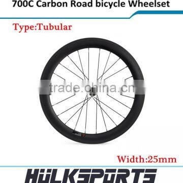 High Quanlity 700C carbon tubular 60mm road bike wheelset Toray T700 carbon wheels with 25mm width