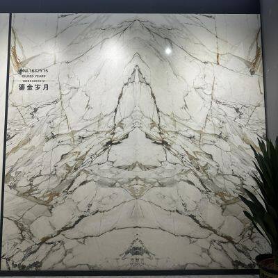 Gold year sintered stone slab backgound wall bookmatched slab