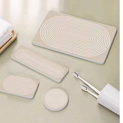 Bathroom Accessories Highly Absorbent Quick Dry Wabi Sabi Style Diatomite Stone Bath Mat Set photo-2