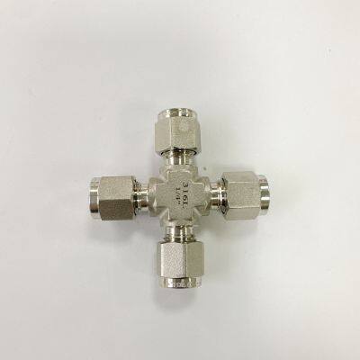 Stainless Steel Double Ferrule 4-Way Union Hydraulic Instrument Pipe Fittings Low Compression Tube Smooth Cross Union