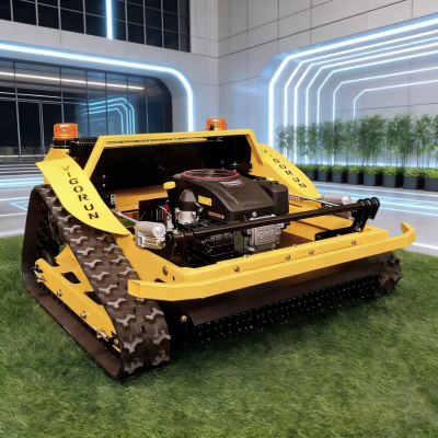 Vigorun Industrial Yellow Slope Garden 452cc Moteur à essence Tondeuse à broussailles sur chenilles sans fil à commande à distance avec coupe réglable