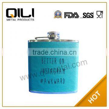 6oz light blue promotional printed hip flask with logo pirnted