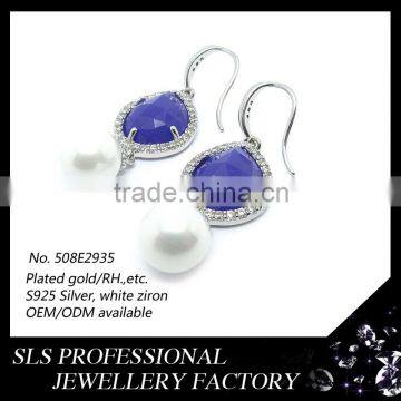 New products 2016 Hip hop jewelry wholesale 925 silver drop earring with purple stone