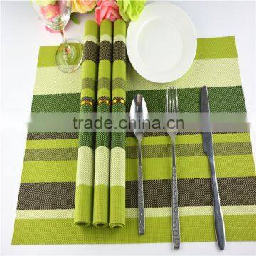 Green with brown stripe table mat place mat pvc colorful and cute placemat,woven place mat table mat