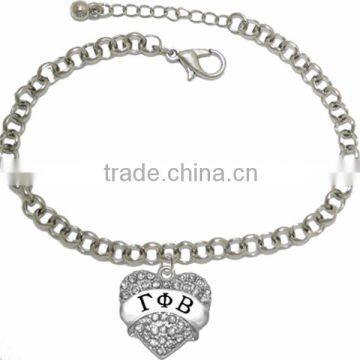 Genuine Austrian Clear Crystal GAMMA PHI BETA SORORITY Charm Chain Link Bracelet