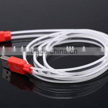 Hot sale red yellow led flashing light flat usb2.0 connector usb cable data only