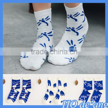 2016 Socks wholesale women cotton socks Korea cute blue dragonfly elephant swan pattern cotton socks MHo-78