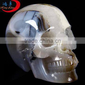 Wholesale craved gray gemstone realistic skull