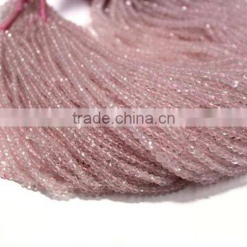 NATURAL ROSE QUARTZ 3MM RONDELLE FACETED LOOSE BEADS, BEADED NECKLACE